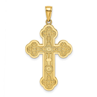 14k Yellow Gold Scroll Cross w/Sunburst Center Pendant