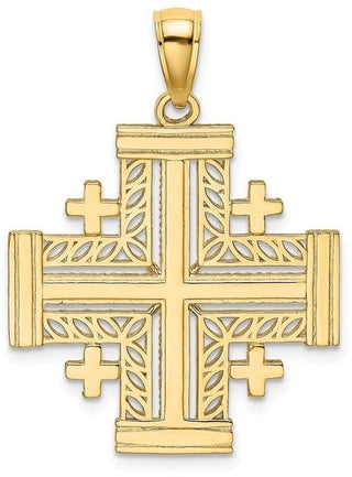14k Yellow Gold Cut-Out Jerusalem Cross (Crusaders Cross) Pendant
