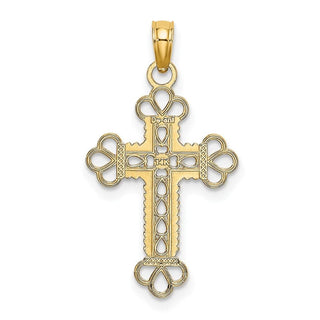 14k Yellow Gold Textured and Cut-Out with Rope Frame Block Cross Pendant