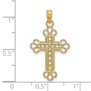 14k Yellow Gold Textured and Cut-Out with Rope Frame Block Cross Pendant