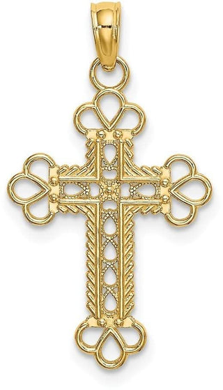 14k Yellow Gold Textured and Cut-Out with Rope Frame Block Cross Pendant