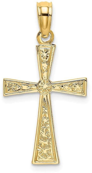 14k Yellow Gold Engraved Cross with Flared Tips Pendant
