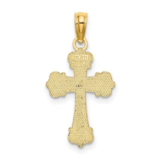 14k Yellow Gold Cross with Scroll Tips and Button Center Pendant