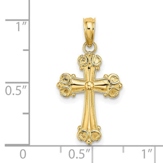 14k Yellow Gold Cross with Scroll Tips and Button Center Pendant