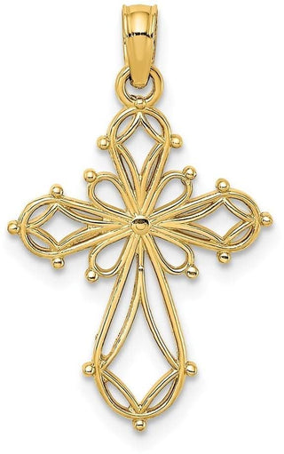 14k Yellow Gold Cut-Out Fancy Cross Pendant K8417
