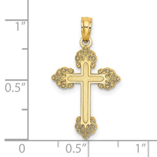 14k Yellow Gold Polished and Textured Fancy Cross Pendant