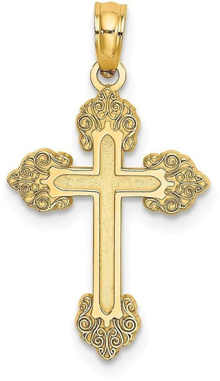 14k Yellow Gold Polished and Textured Fancy Cross Pendant