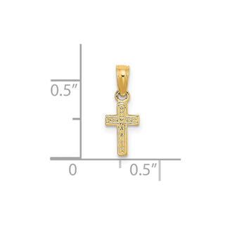 14k Yellow Gold Polished and Engraved Mini Cross Pendant