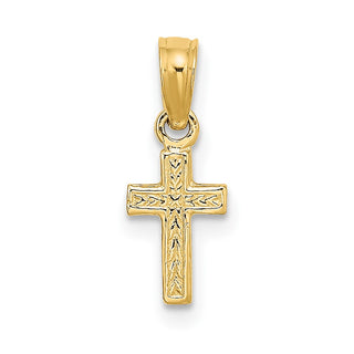 14k Yellow Gold Polished and Engraved Mini Cross Pendant