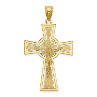 14k Yellow Gold Cut-Out Crucifix w/Center Circle Pendant