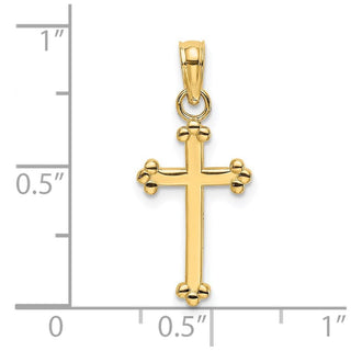 14k Yellow Gold Polished Beaded Cross Pendant K8442