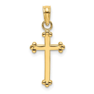 14k Yellow Gold Polished Beaded Cross Pendant K8442