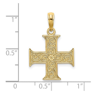 14k Yellow Gold Greek Cross With Swirl Design Pendant