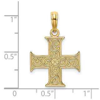 14k Yellow Gold Greek Cross With Swirl Design Pendant