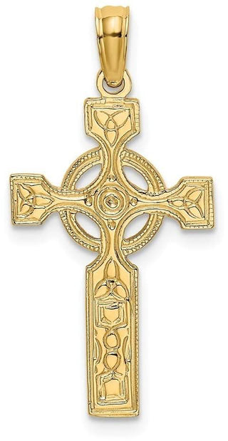 14k Yellow Gold Engraved Celtic Cross with Eternity Circle Pendant