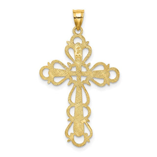 14k Yellow Gold Polished Lace Trim Cross Pendant