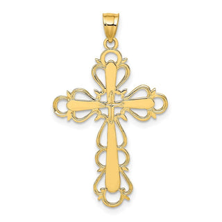 14k Yellow Gold Polished Lace Trim Cross Pendant