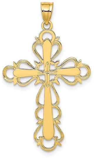 14k Yellow Gold Polished Lace Trim Cross Pendant