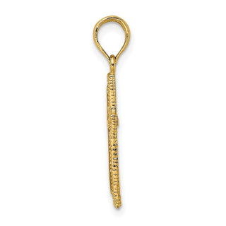 14k Yellow Gold Cross with Textured Border Design Pendant