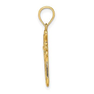 14k Yellow Gold Cross with Textured Heart Edges Design Pendant