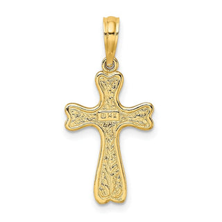 14k Yellow Gold Cross with Textured Heart Edges Design Pendant