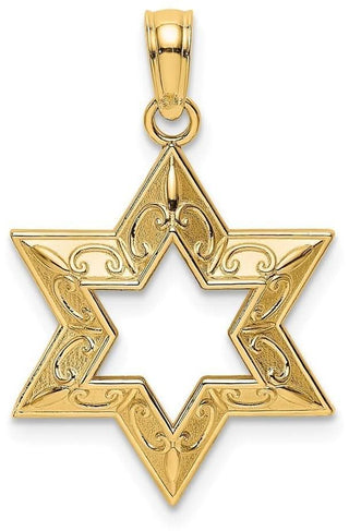 14k Yellow Gold 2-D Textured Jewish Star Of David Pendant