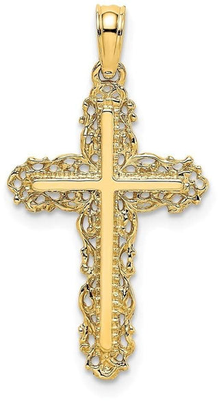 14k Yellow Gold Cross with Filigree Lace Trim Pendant