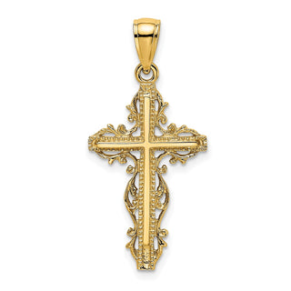 14k Yellow Gold Cross with Lace Trim Pendant