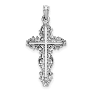 14k White Gold Cross with Lace Trim Pendant