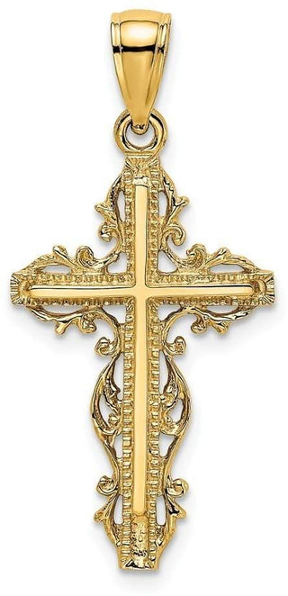 14k Yellow Gold Cross with Lace Trim Pendant