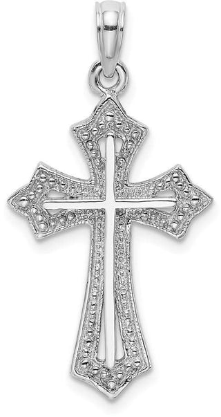 14k White Gold Beaded Cross Pendant K8484W