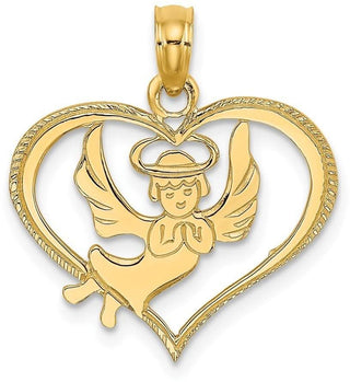 14k Yellow Gold Polished Angel In Heart Pendant