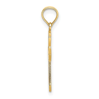 14k Yellow Gold Cut-Out and Flat Cross with Flower Pendant