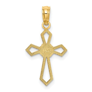 14k Yellow Gold Cut-Out and Flat Cross with Flower Pendant