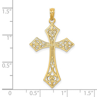 14k Yellow Gold Filigree Cross Pendant K8491