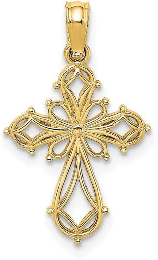 14k Yellow Gold Cut-Out Fancy Cross Pendant K8492