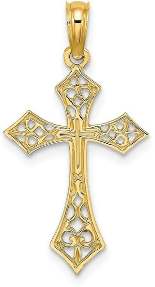 14k Yellow Gold Filigree Cross Pendant K8495