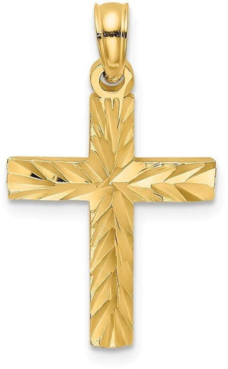 14k Yellow Gold Diamond-cut Block Cross Pendant K8497