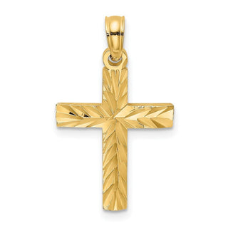 14k Yellow Gold Diamond-cut Block Cross Pendant K8497