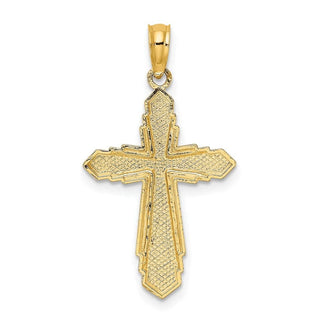 14k Yellow Gold Solid and Beaded Cross Pendant