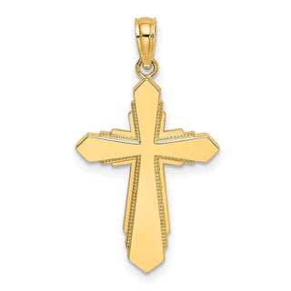 14k Yellow Gold Solid and Beaded Cross Pendant