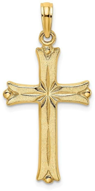 14k Yellow Gold Cross with Starburst Center Pendant