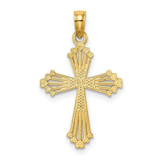 14k Yellow Gold Cut-Out Stripes Cross with Heart Pendant