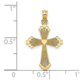 14k Yellow Gold Cut-Out Stripes Cross with Heart Pendant