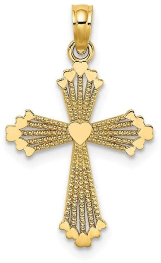 14k Yellow Gold Cut-Out Stripes Cross with Heart Pendant