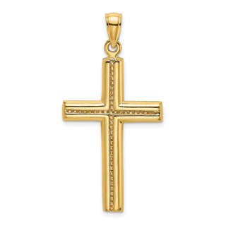 14k Yellow Gold Polished Beaded Cross Pendant