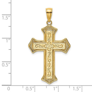 14k Yellow Gold 2-D Filigree Center Block Cross Pendant