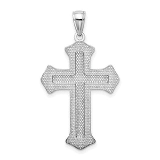 14k White Gold 2-D Filigree Center Block Cross Pendant
