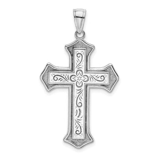 14k White Gold 2-D Filigree Center Block Cross Pendant