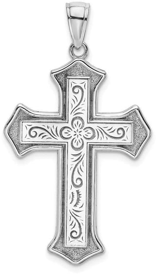 14k White Gold 2-D Filigree Center Block Cross Pendant